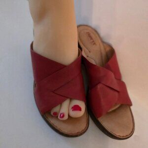 Born Coney Red Leather Wedge Sandals, Women's Size 9M